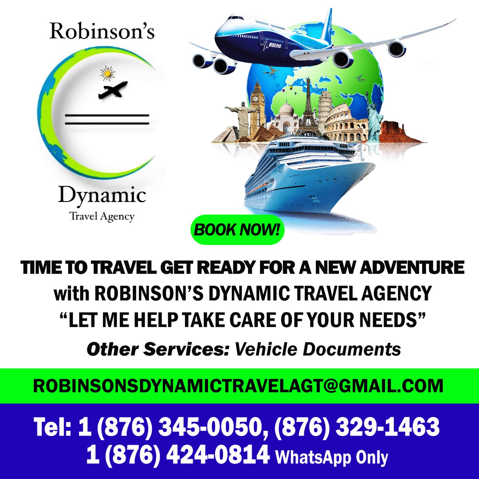 Time to travel??? Why wait? Want to make payment but dont have the time to visit office??? Booked with Robinson’s Dynamic Travel Agency and experience our wonderful and memorable services with no regrets.