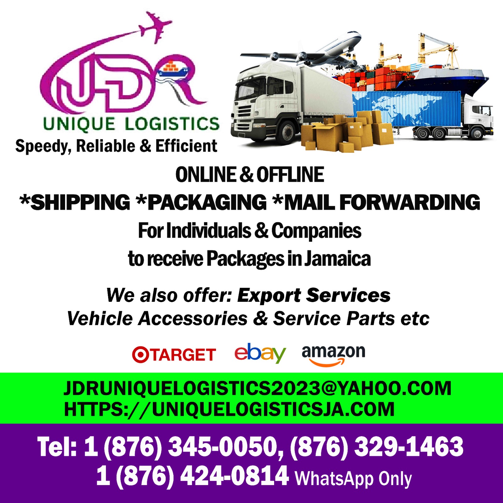 Time to order?? Why wait? Register for FREE..USING THE 🔗 UNIQUELOGISTICSJA.COM with no regrets our fast,speedy and reliable service...See flyer for contact information